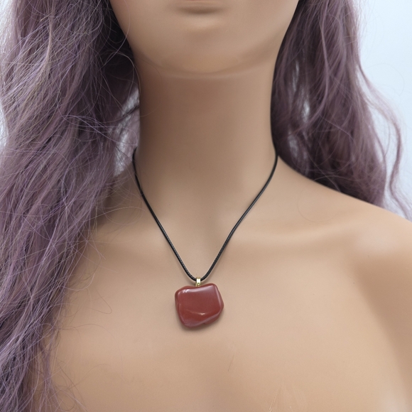 Handmade Red Jasper Stone Pendant Necklace with Black Cord - Picture 4 of 4